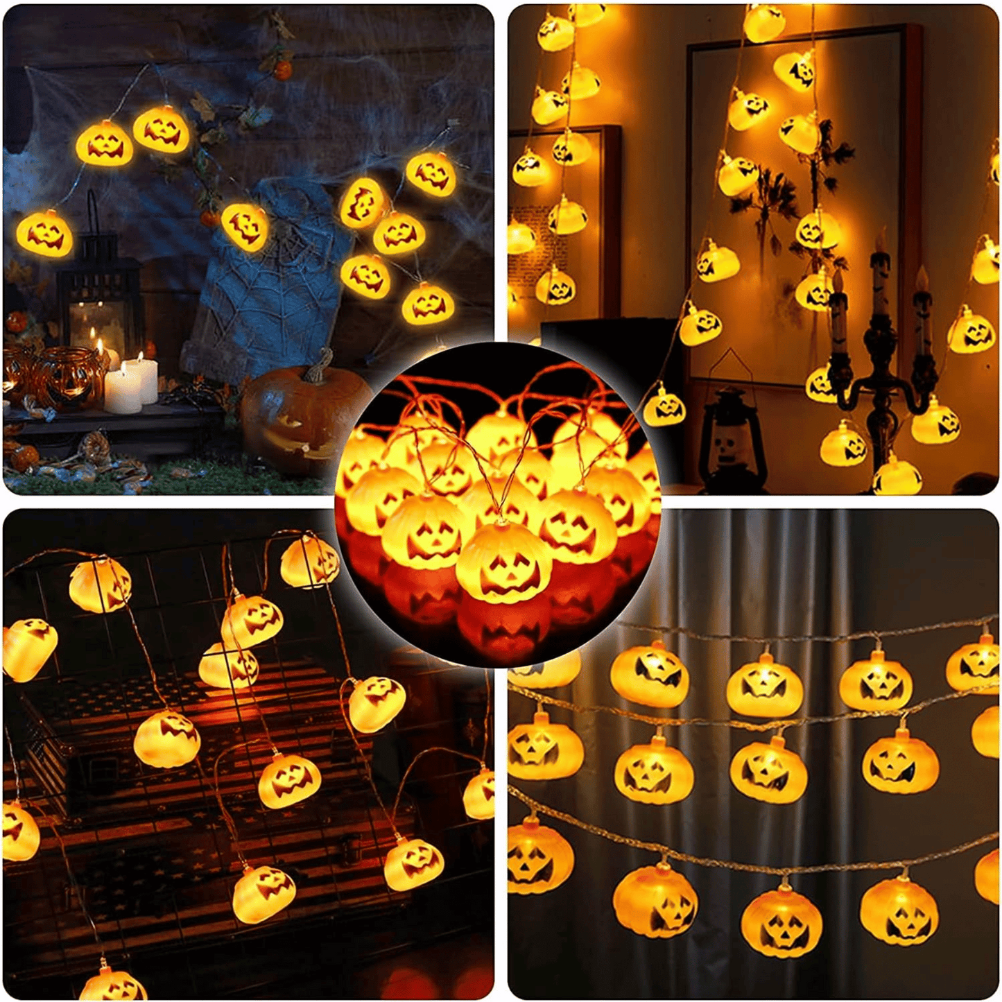 Pack Happy Halloween / 3 Lámparas Calabazas + Luces led Calabaza